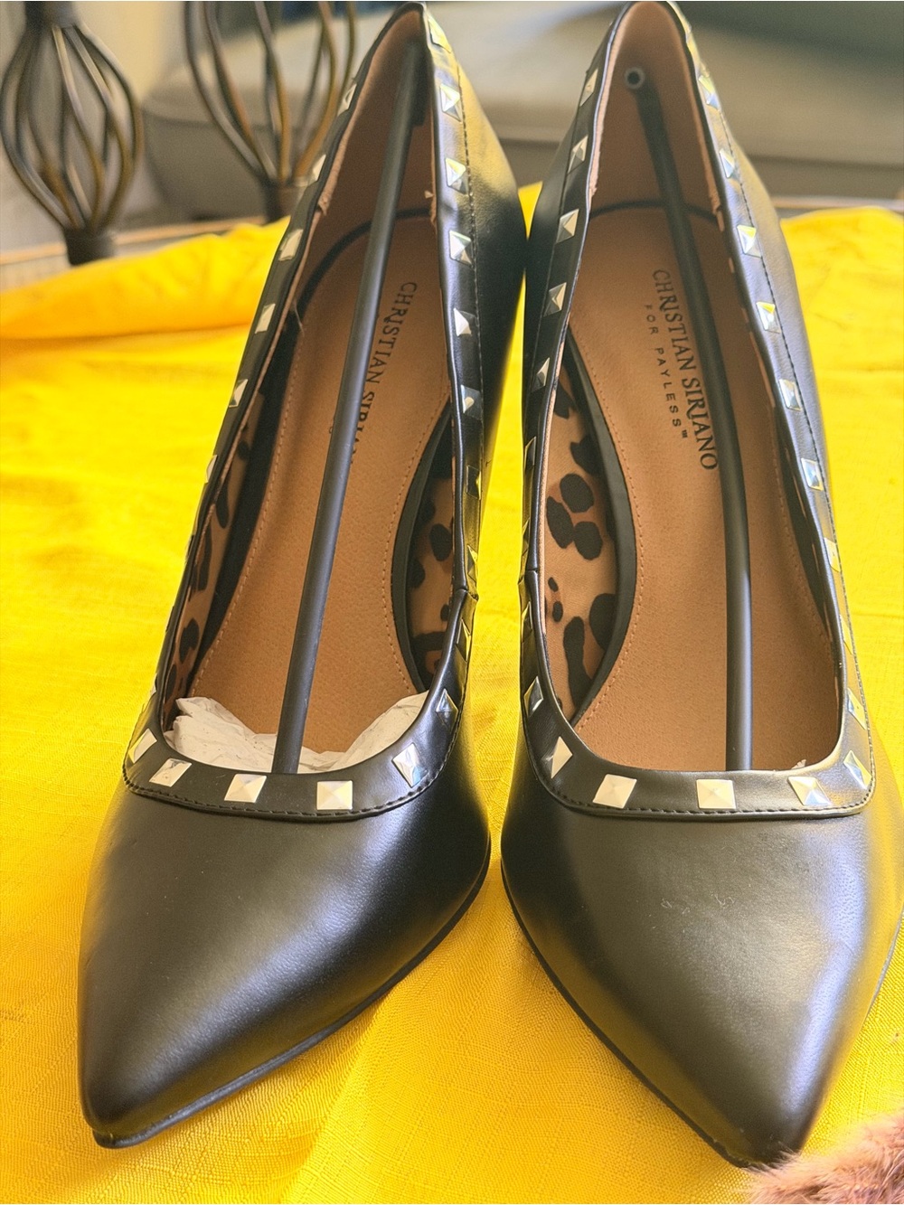 Christian Siriano Black Studded Pointed Toe Pumps